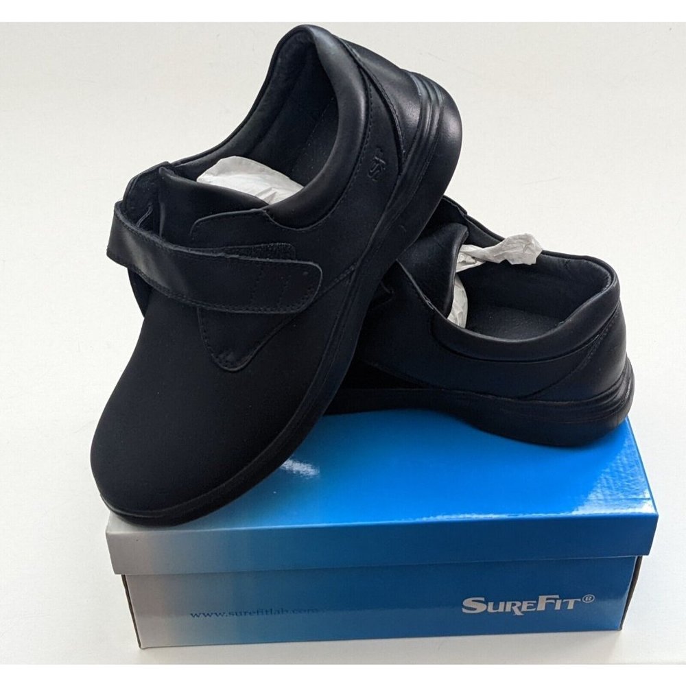Women's 9.5 W Wide Surefit Dublin Black Comfort Stretch Shoes Leather Orthotics